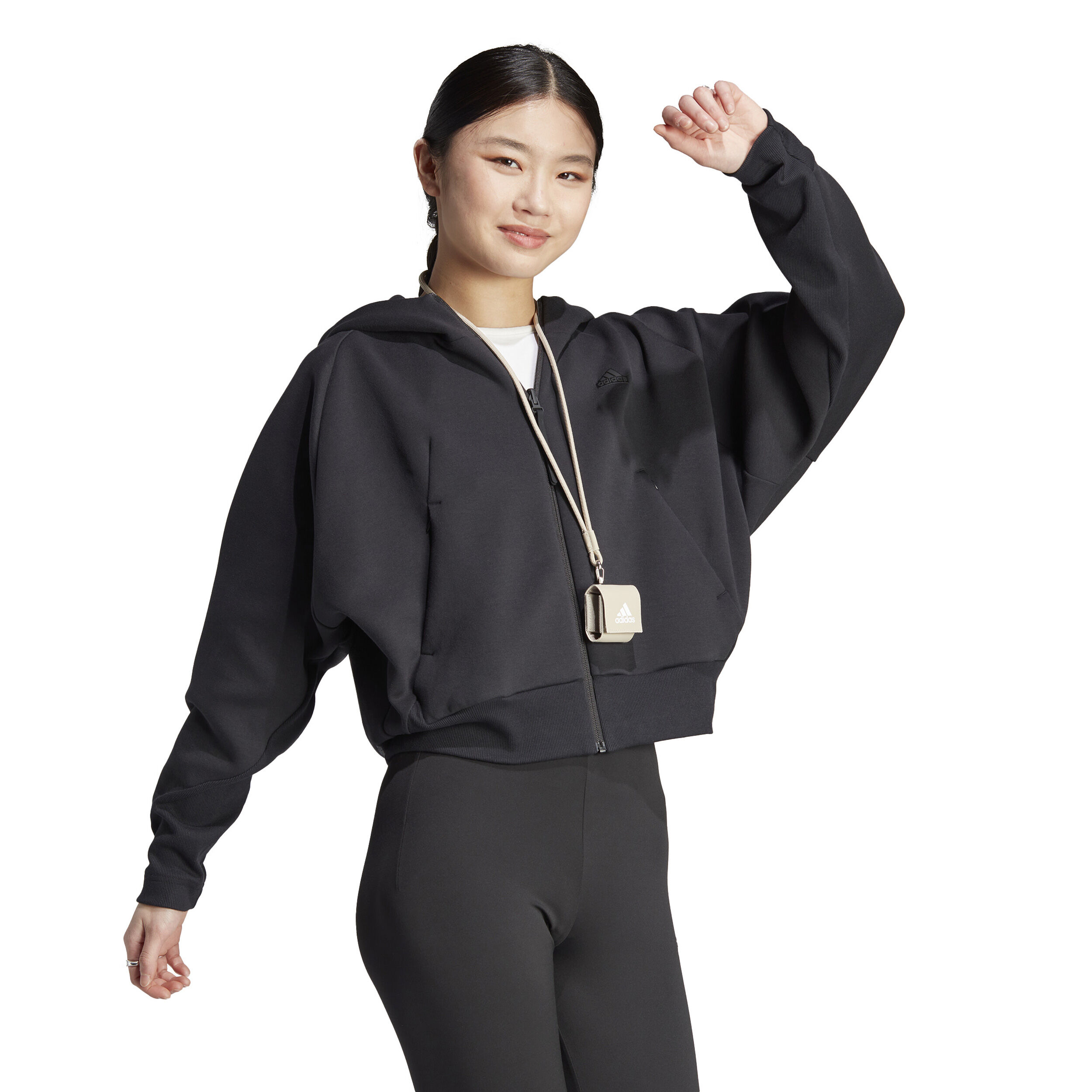 Adidas black zip hot sale up hoodie womens