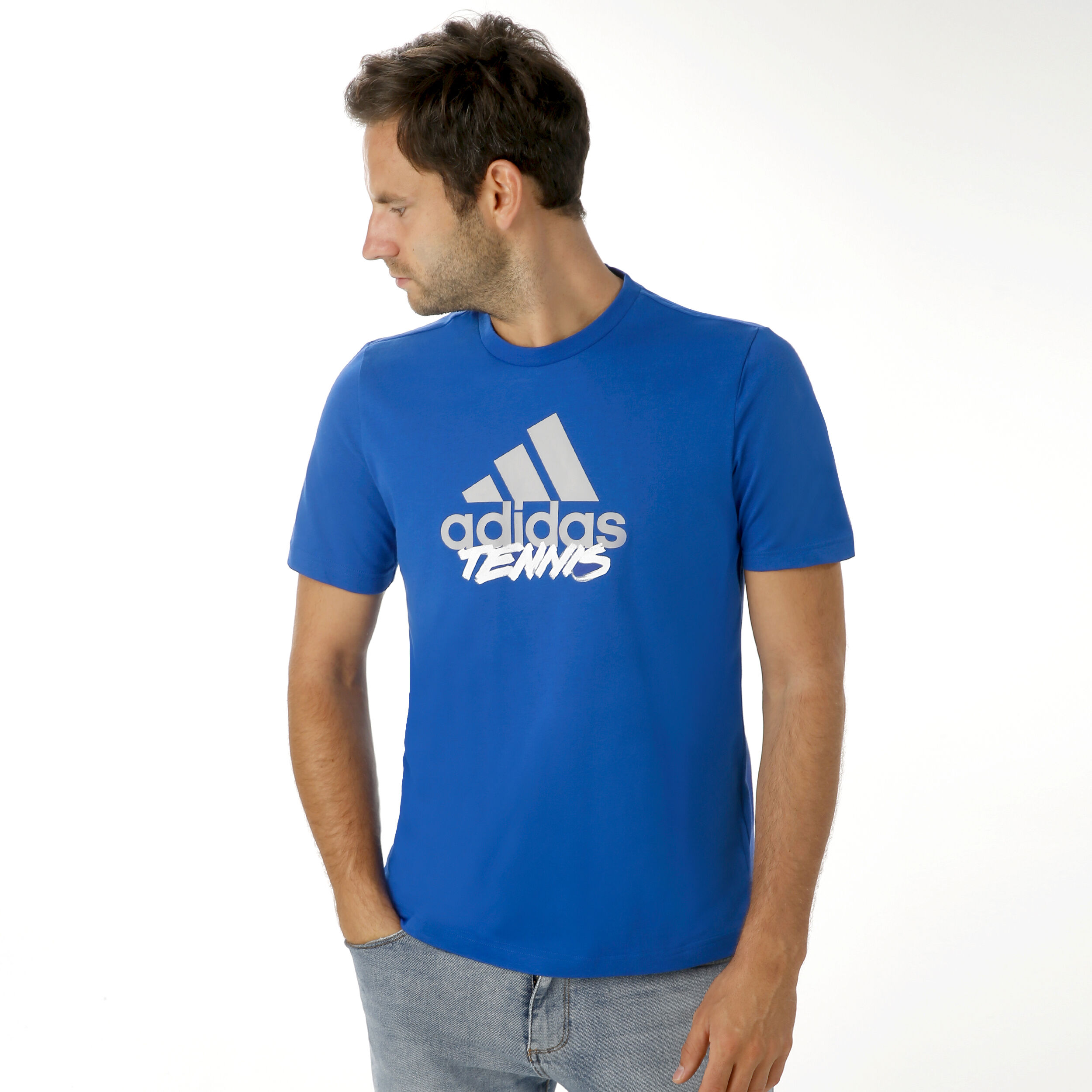 Adi Tennis T Shirt Men Blue White