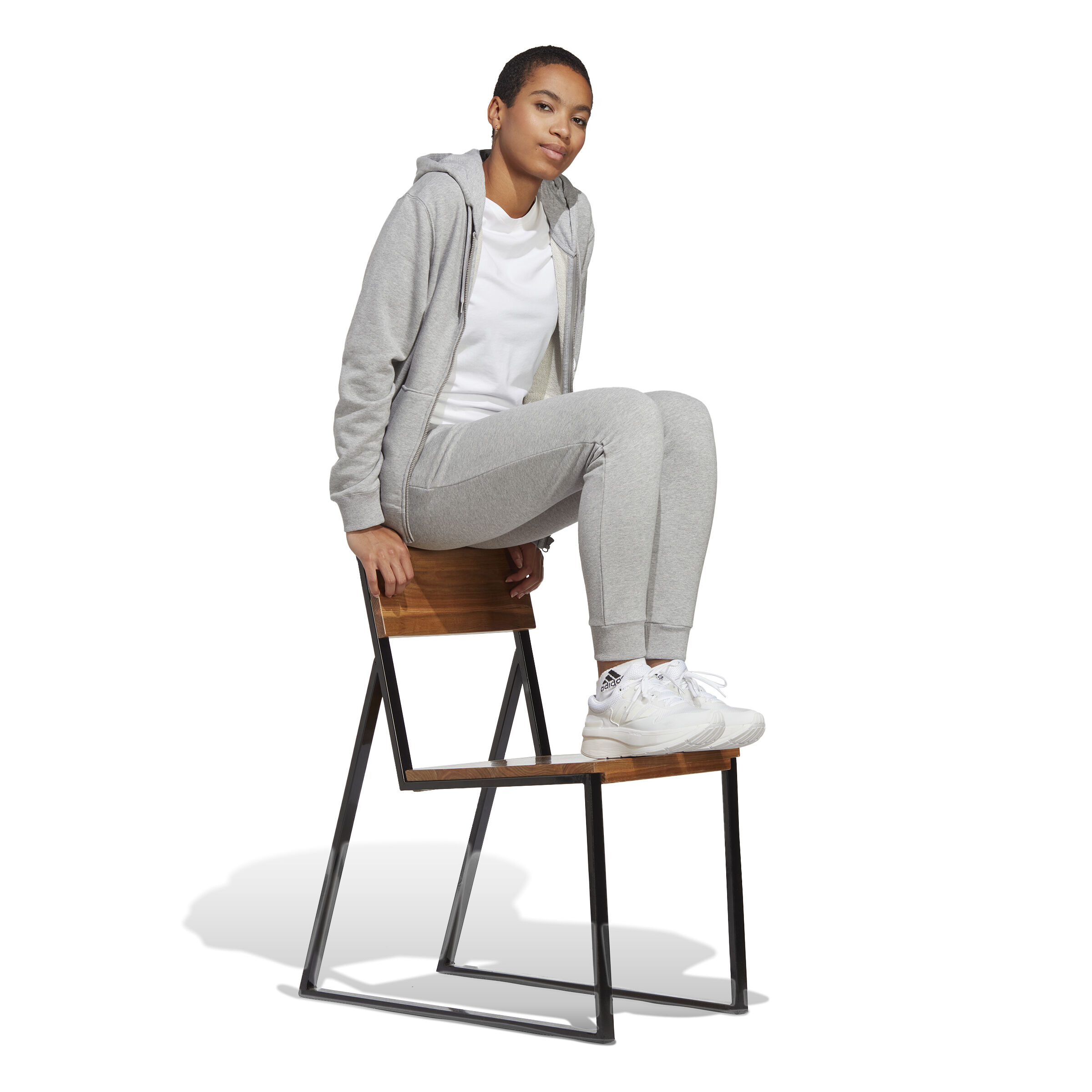 Essentials Linear Full Zip French Terry Zip Hoodie Women Lightgrey White