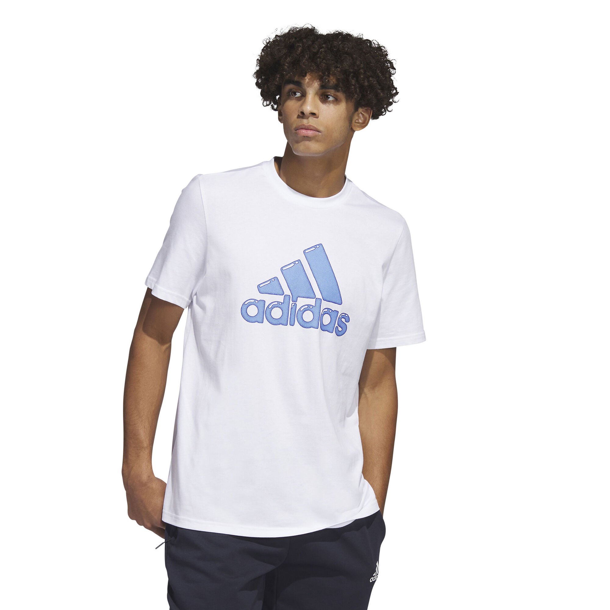 Buy adidas Logo Pen Graphic Sportswear COM | Point online Men T-Shirt Blue Fill White, Tennis