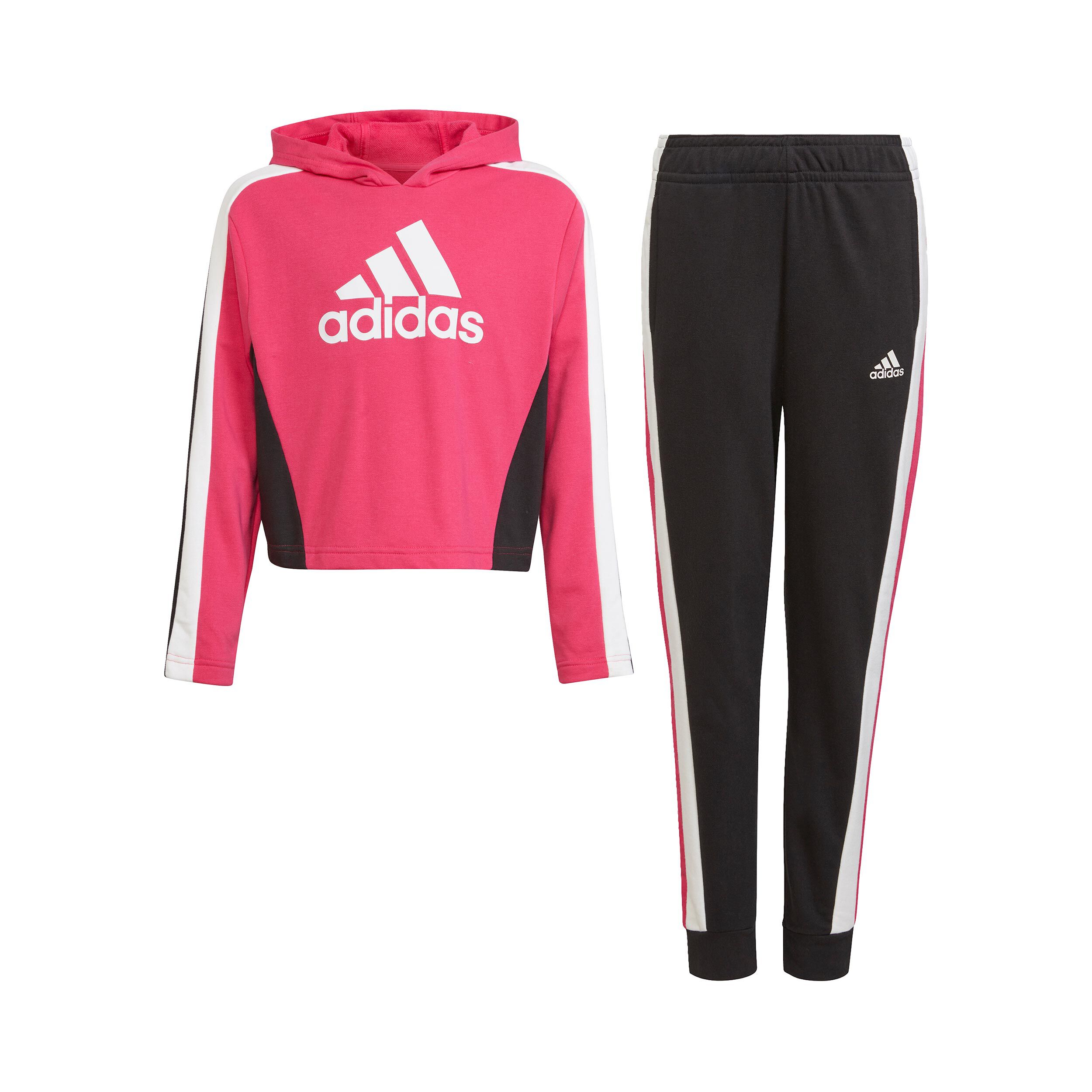 Hooded Crop Tracksuit Girls Pink Black